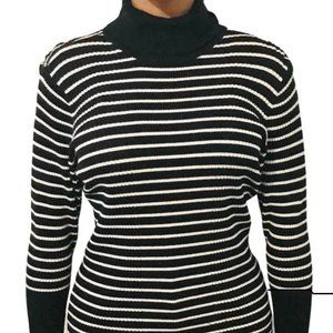Style & Co. Black & White Stripe Turtle Neck Sweater